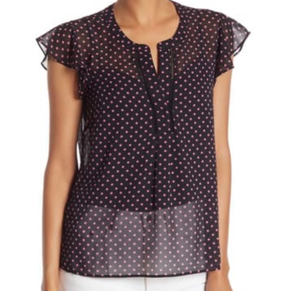 Pink Polka Dot and Black Sheer Top, 2X